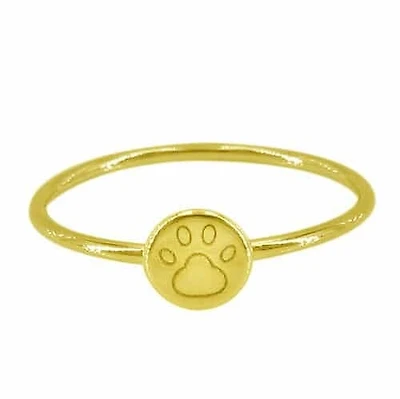 Sterling Silver With Gold, 6mm Dog Paw Ring With 1mm Band