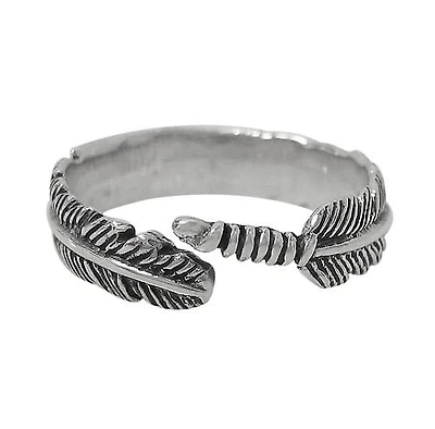 Sterling Silver, Adjustable Feather Ring. Approximate Frame Size: 6mm Height