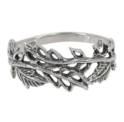 Sterling Silver Leaf Ring, 9mm Width