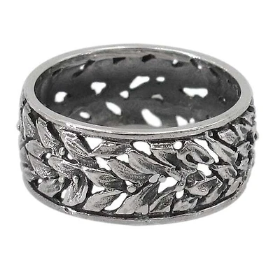Sterling Silver Leaf Ring, 9mm Width