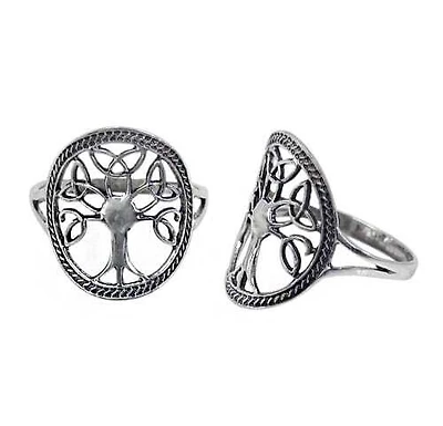 Sterling Silver, Tree Of Life Ring With Celtic Knot Design. Approximate Frame Size: 24mm L X 16mm W