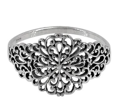 Sterling Silver Ring With Filigree Design, 8mm Width