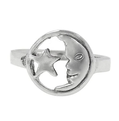 Sterling Silver, Crescent Moon And Star Ring. Approx Size: 12mm Width