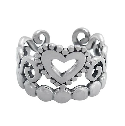 Sterling Silver, Smooth Heart Shape Crown Style Ring. Approx Size: 15mm Width.