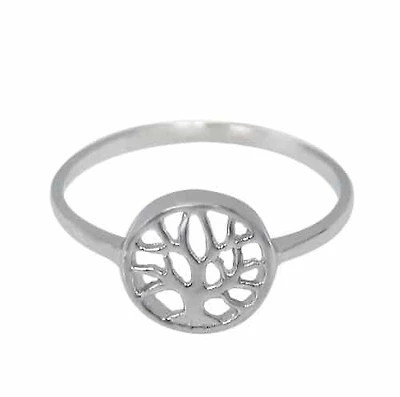 Rhodium Plated On Sterling Silver, Smooth Tree Of Life Ring. Approx Size: 9.5mm Width.