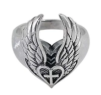 Sterling Silver, Wings With Heart And Cross Pendant, 25Mm Width