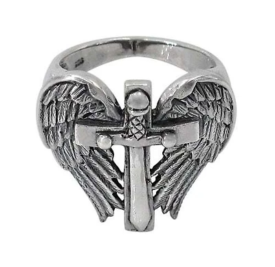 Sterling Silver Double Wing With Sword Ring, 21mm Width