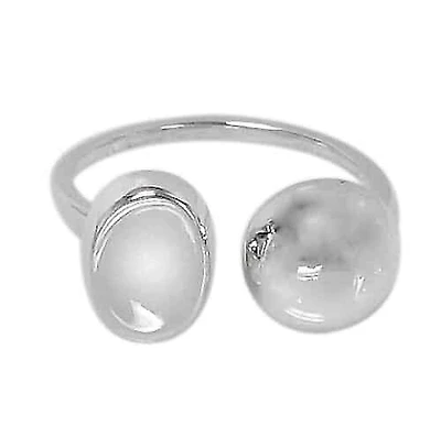 Sterling Silver Ring With Half Ball And Flat Oval Shape Bead. Approximate Bead Size: 11X8mm(Oval) And 9mm Diameter (Ball)
