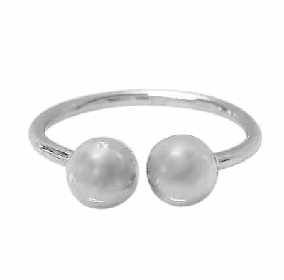 Sterling Silver, Open Cuff Ring With 7mm Ball Ends. Approx Size: 7mm Width