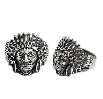 Sterling Silver, Indian Chief Head Ring, 25mm Width