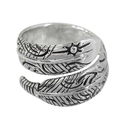 Sterling Silver, Feather Ring With Detail Design. Approximate Size: 17mm Width