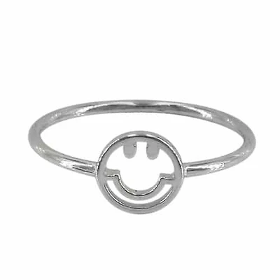 Sterling Silver With Rhodium Happy Face Ring, 7mm Width