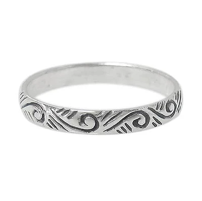 Sterling Silver, Smooth Unique Style Ring With Detail Design. Approx Size: 3Mm Width