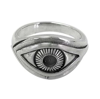 Sterling Silver, Evil Eye Ring With Detail. Approx Size: 13Mm Width