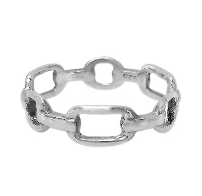 Sterling Silver, Square And Rectangular Chain Ring. Approx Size: 5mm Width