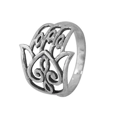 Sterling Silver, Hamsa Ring With Filigree Design. Approximate Size: 28mm Width