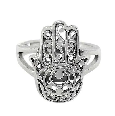 Sterling Silver, Hamsa Ring With Filigree Design. Approx Size: 19mm Width