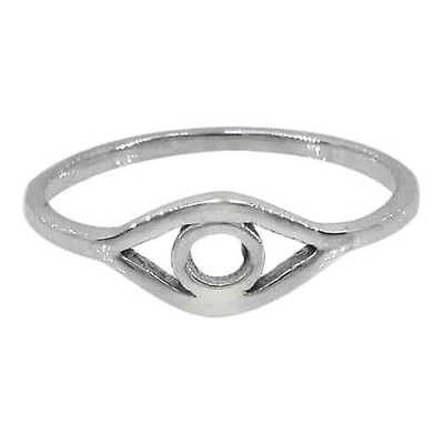 Sterling Silver Evil Eye Ring, 6X11mm(Eye), 1mm(Band)