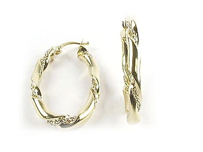 10K Yellow Gold Shimmer Cut Twisted Hoop Earrings