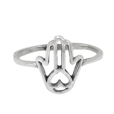Sterling Silver, Hamsa Ring With 2mm Band. Approximate Hamsa Size: 13mm L X 10mm W