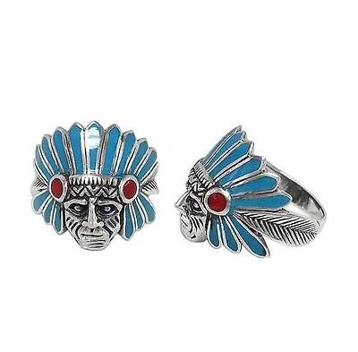 Sterling Silver, Indian Chief Head Ring, 23mm Width