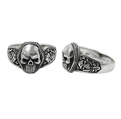Sterling Silver Skull Ring, 15.5×13.5mm Center Skull