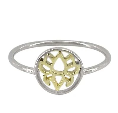 Sterling Silver With Rhodium/Gold Plated, Lotus Flower Ring, 10mm Width