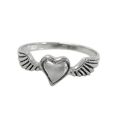 Sterling Silver, Double Wing With 7X7mm Heart. Approximate Size: 7mm Width