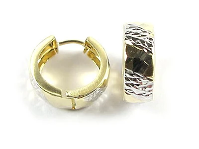 10K Yellow & White Gold Shimmer Cut Huggy Earrings