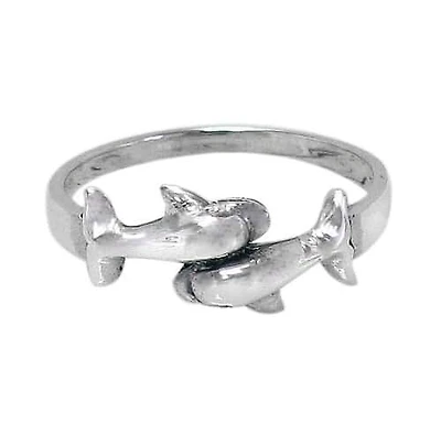 Sterling Silver, Adjustable Ring Double Dolphin. Approximate Size: 7mm Width