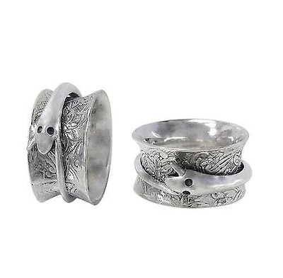 Sterling Silver, Meditation Ring With Snake Design Loop. Approx Size: 11mm Width