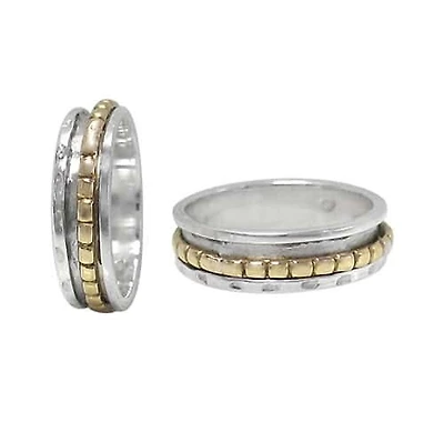 Sterling Silver With Brass Band, 2 Tone Meditation Ring With Hammered Finish. Approximate Size: 6mm Width