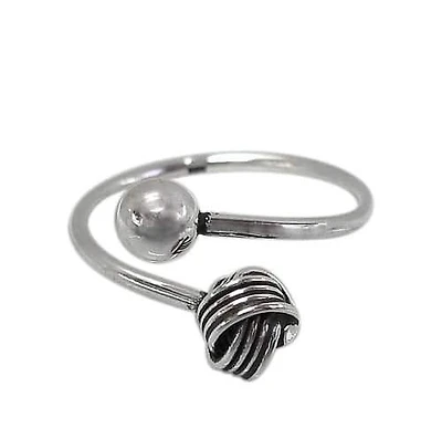 Sterling Silver, Adjustable Love Knot And Ball Bead Ring. Approximate Size: 7mm Diameter (Knot) And 5mm Diameter (Ball)