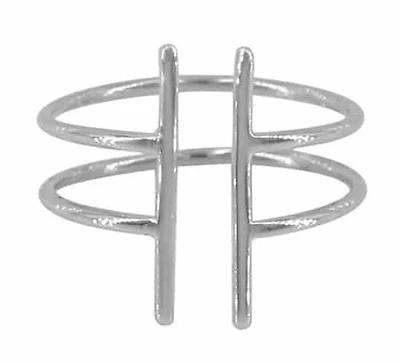 Sterling Silver With Rhodium Double Bar Ring, 18Mm Height Of Bar