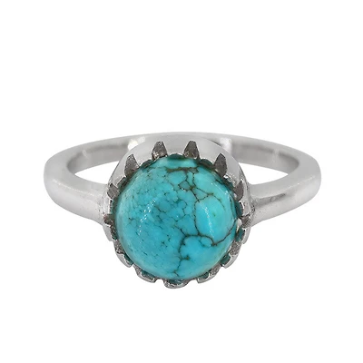 Sterling Silver With Rhodium, 8mm Larimar  Ring, 2mm Band