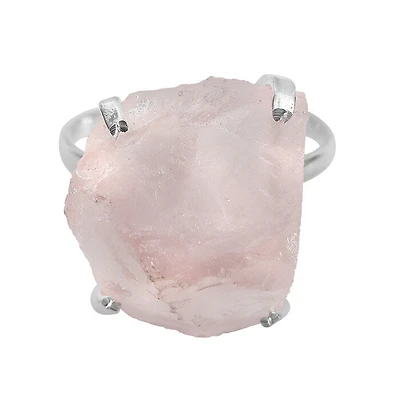 Sterling Silver, 10X12mm Rough Rose Quartz Ring, 2mm Band