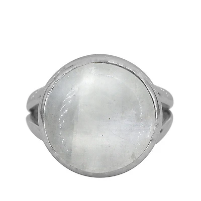 Sterling Silver With Rhodium, 14mm Moonstone Ring
