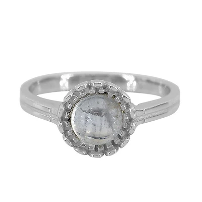 Sterling Silver With Rhodium, 9Mm Flower Ring With 6Mm Moonstone, 2Mm Band