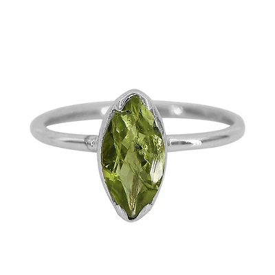 Sterling Silver With Rhodium, 5X10mm Peridot Ring With 1.5mm Band