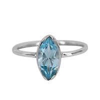 Sterling Silver With Rhodium, 5X10mm Blue Topaz Ring With 1.5mm Band