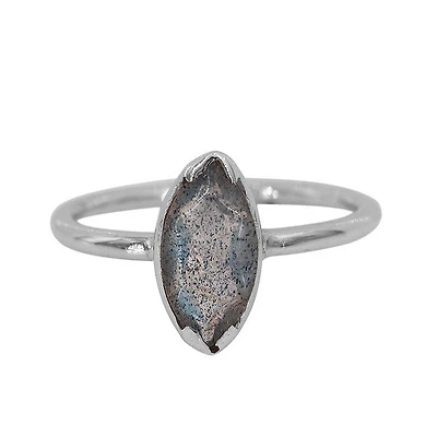 Sterling Silver With Rhodium, 5X10mm Labradorite Ring With 1.5mm Band