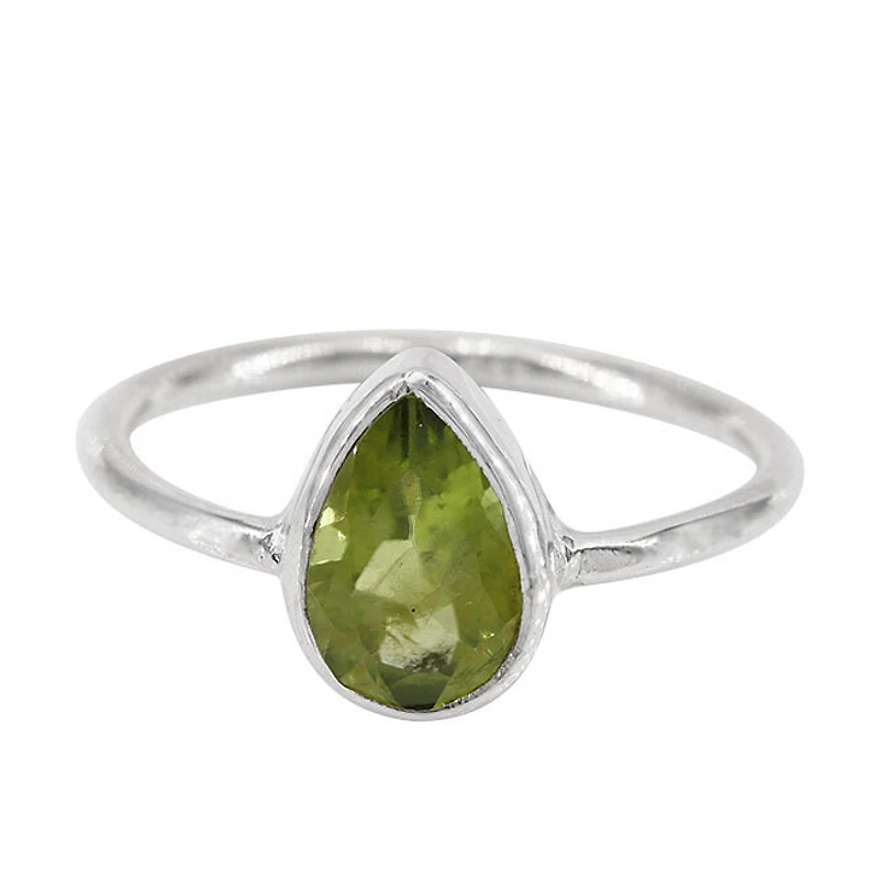 Sterling Silver, 9X6mm Peridot Ring With 1.5mm Round Band