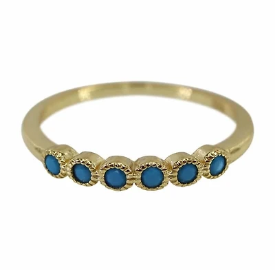 Sterling Silver With Gold, 2mm Synthetic Turquoise Ring With 2mm Band