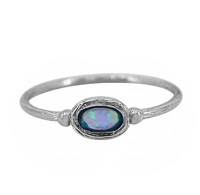 Sterling Silver With Rhodium, 5X3mm Emulated Opal Ring With 1.5mm Band