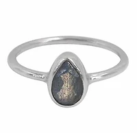 Sterling Silver, 9X6mm Labradorite Ring With 1.5mm Round Band