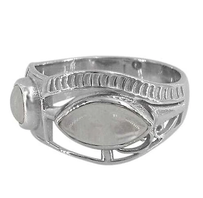 Sterling Silver With Rhodium Ring,  10X5mm Marquise Stone And 5mm Round Stone, Colour And Size May Vary