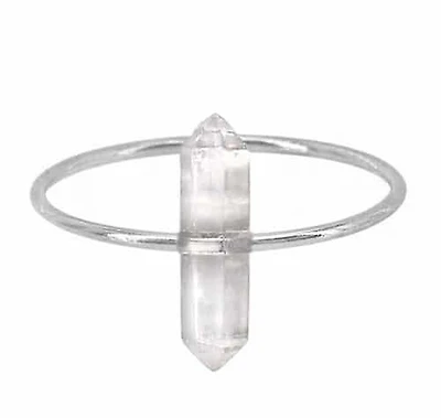 Sterling Silver With Rhodium,4×7.5mm Crystal Ring, 1mm Band