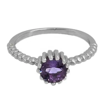 Sterling Silver With Rhodium, 7mm Stone Ring, Colour And Size May Vary