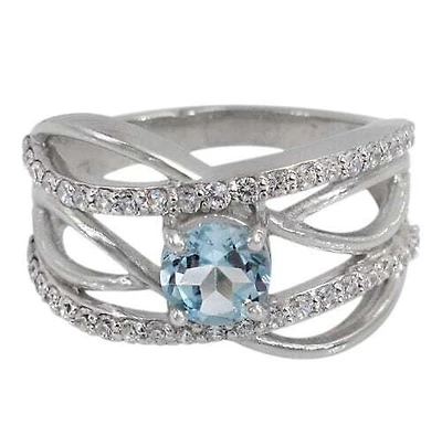 Sterling Silver With Rhodium, 6mm Stone And 2mm Cubic Zirconia Ring