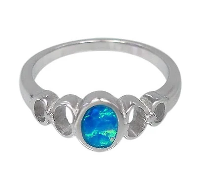 Sterling Silver With Rhodium, 8X6Mm Emulated Opal Stone Ring